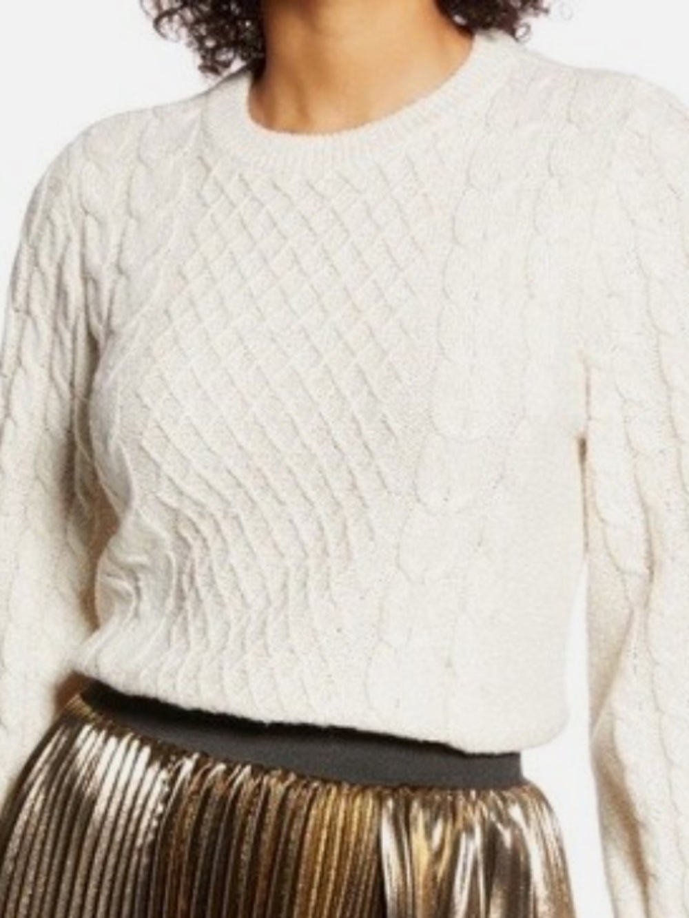Nordstrom Atlantic-Pacific Collaboration cream cable knit sweater with gold